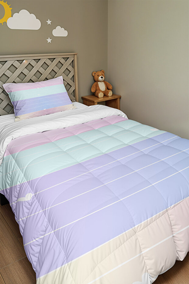 Pastel Heart Lines Patterned Single Duvet and Pillowcase