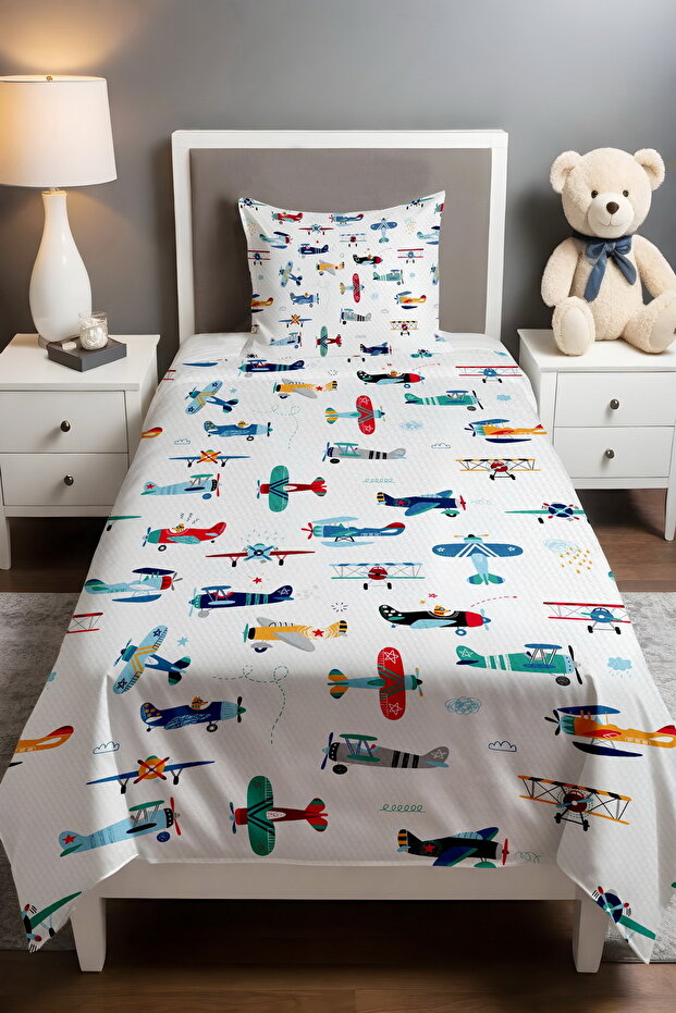 Colorful Flight Patterned Single Baby Kids Piqué Set
