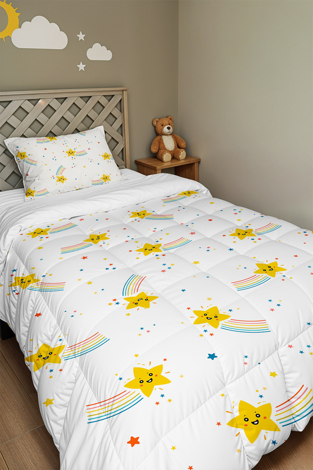 Cheerful Stars Patterned Single Duvet and Pillowcase
