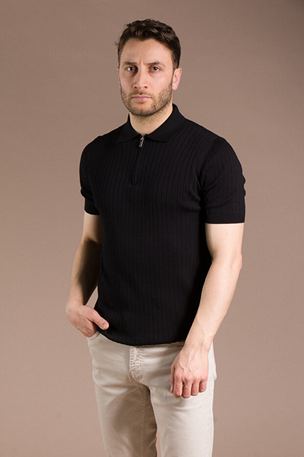 Men's Black Knitwear T-Shirt