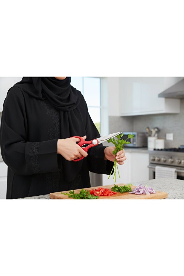 مقص مطبخ ياباني متعدد الوظائف 23 سم أحمر - 2