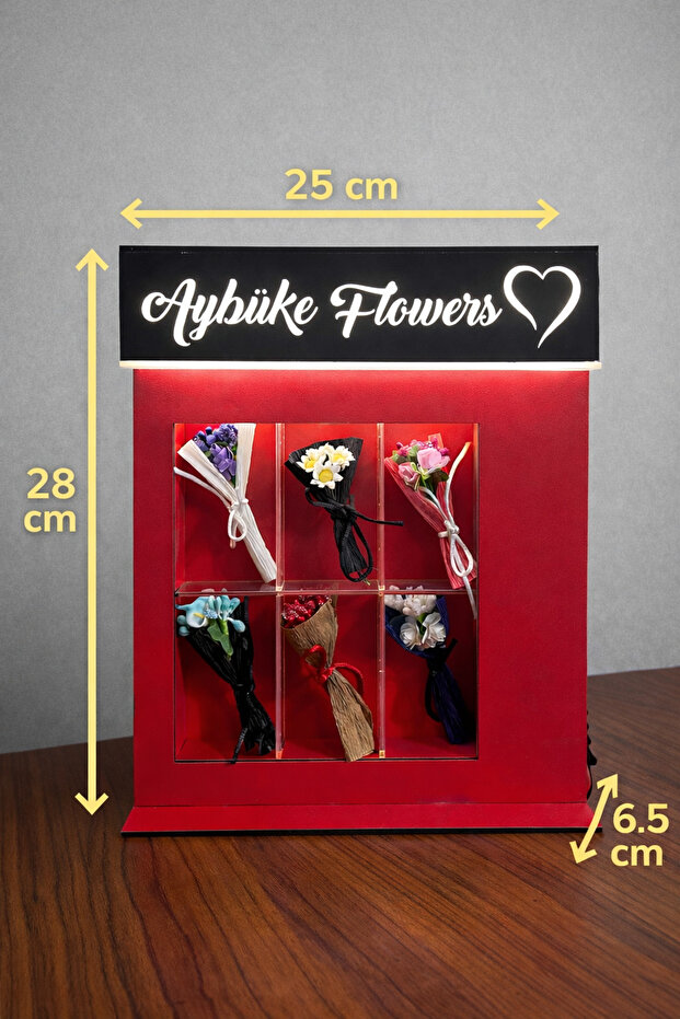 WoodenHill Mini çiçek otomatı, Hediyelik ,ışıklı çiçek kutusu