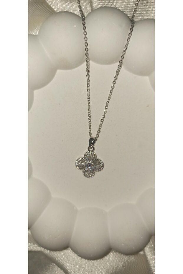 Çelik gümüş yonca kolye - 3