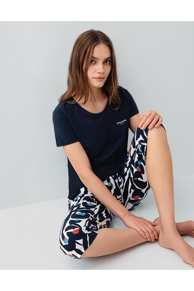 Women's Capri Pajama Set with Pockets – 50% Cotton 50% Modal, Short Sleeve, Patterned Bottom