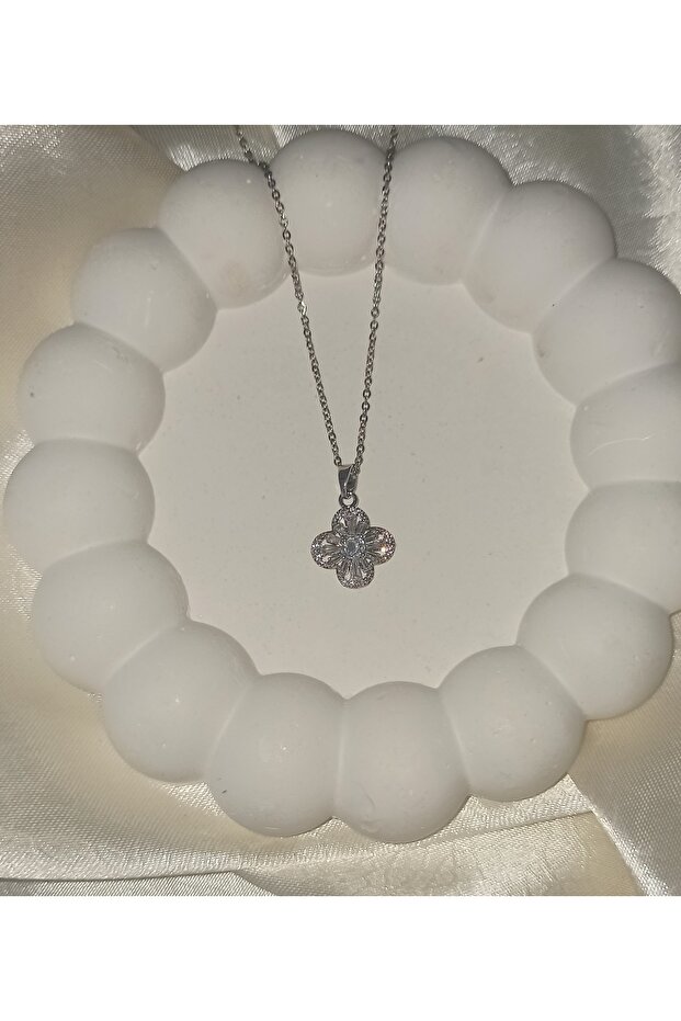 Çelik gümüş yonca kolye - 4