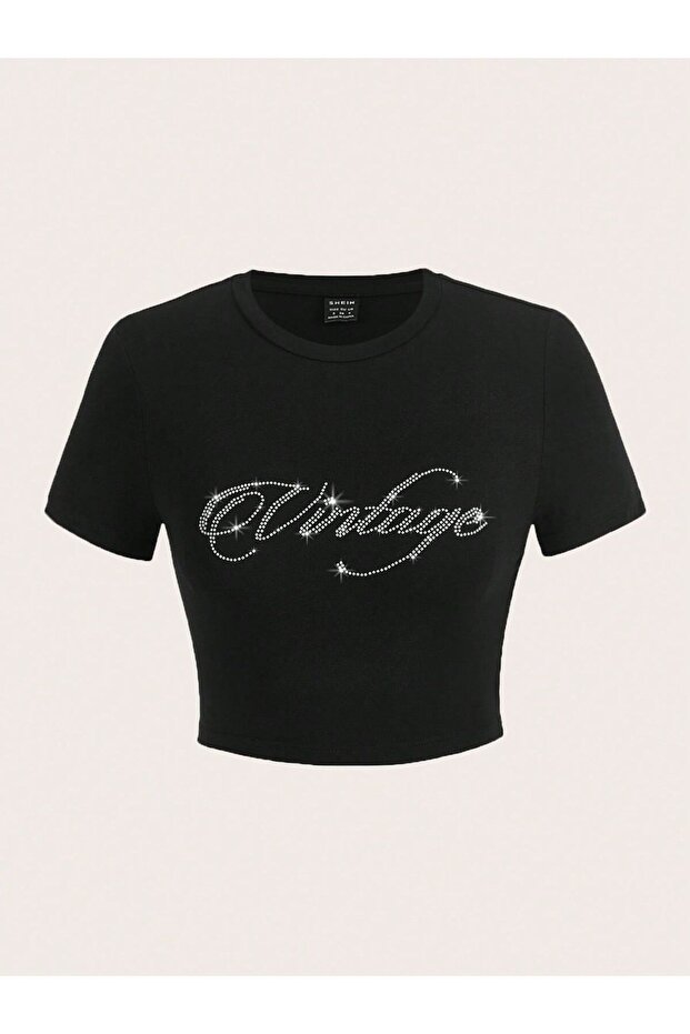 Harajuku Y2K Vintage Written Black Cropped Tshirt