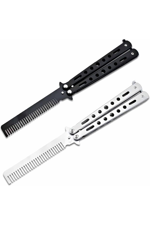 2 Piece Stainless Steel Folding Exercise Comb,Portable Hairdressing Tool for Sports and Outdoor Use,Black