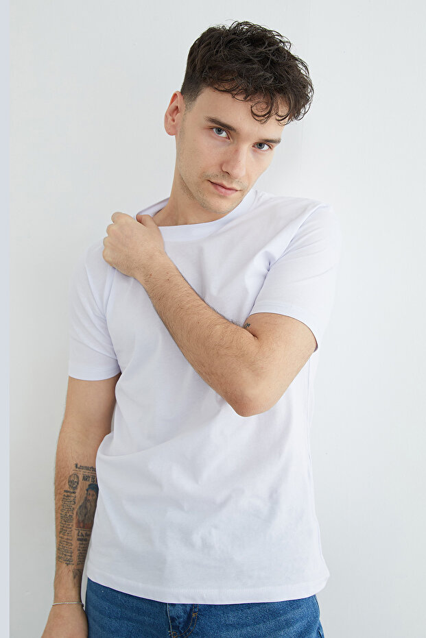 Basic Bisiklet Yaka Tişört - 6