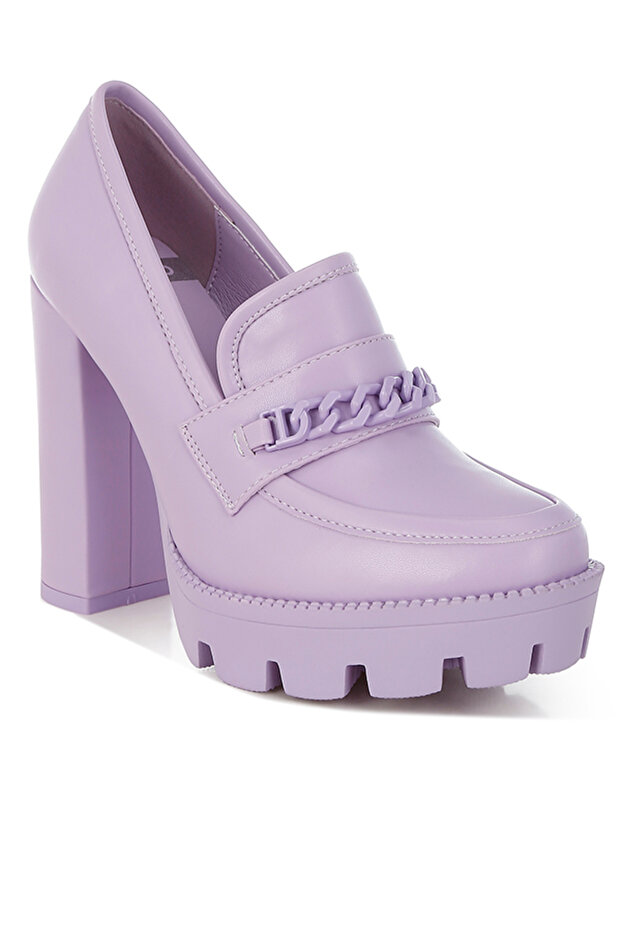 Women's Chunky Chain Link Heeled Loafers in Lilac