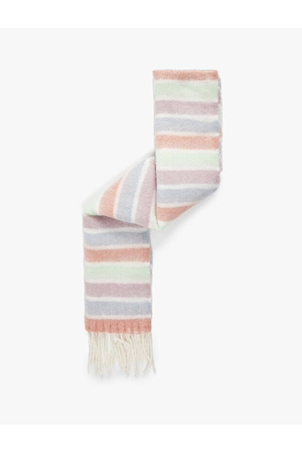 Striped Soft Textured Tasseled Long Scarf