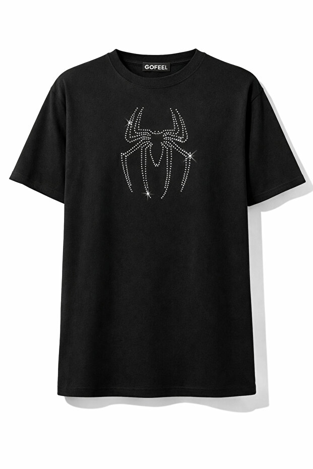 Unisex Oversized Spider Glitter Rhinestone T-Shirt