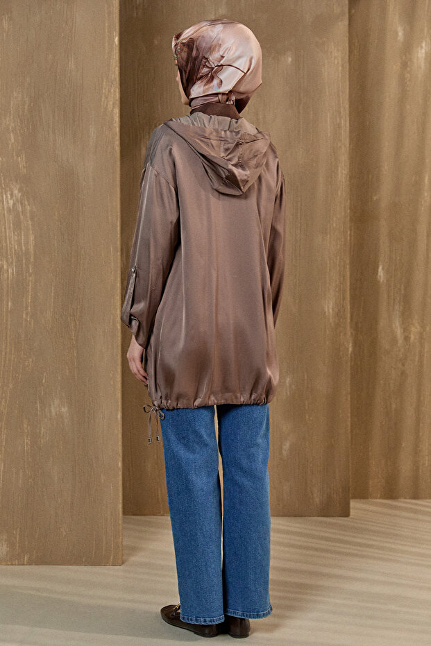 İşlemeli Floş Saten Tunik - 6