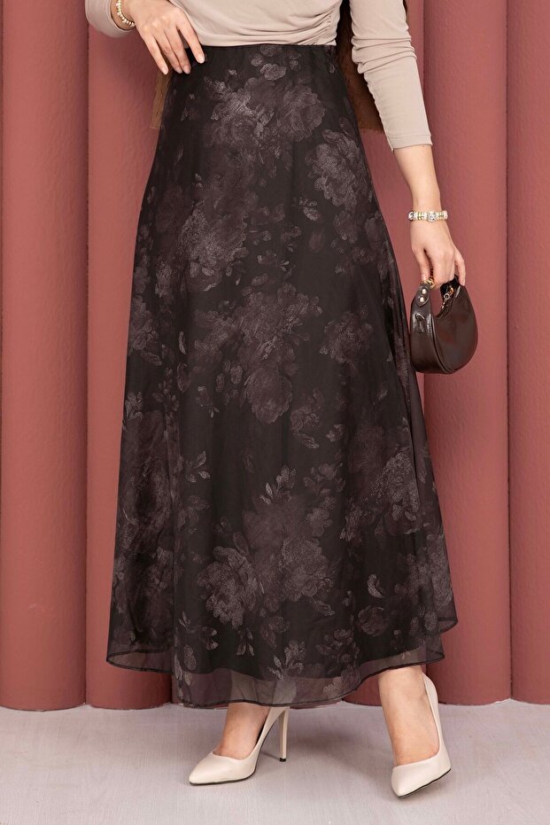 Fusta din tul cu model batik, maro - 2