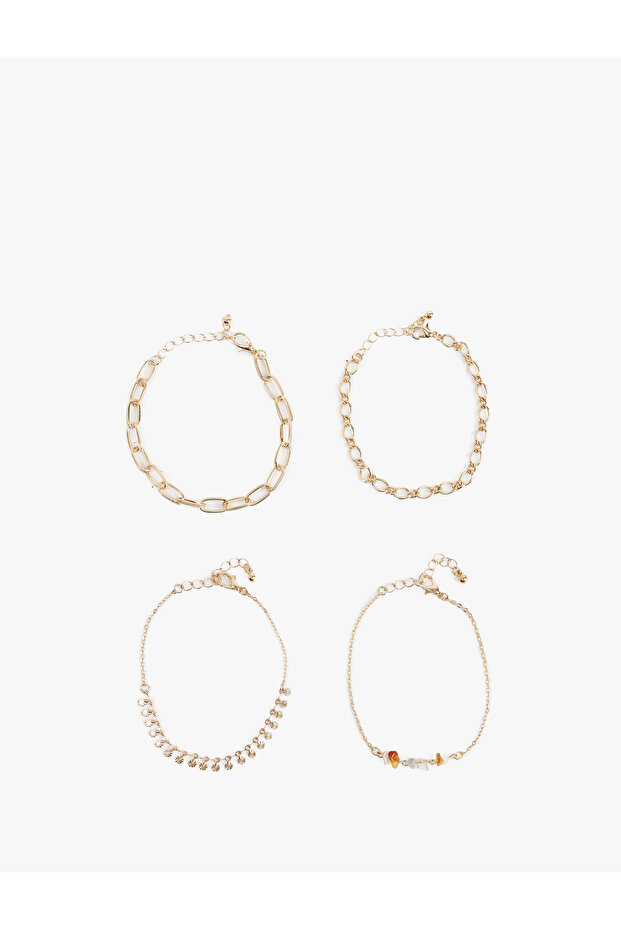 Set of 4 Beaded Detailed Chain Bracelets