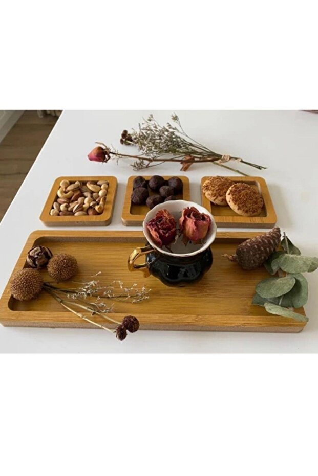 Bamboo 3-Piece Presentation Set Natural Wooden Presentation Board with Sauce Bowl Stylish Serving Plate Snack Plate Turkish Delight Plate Breakfast