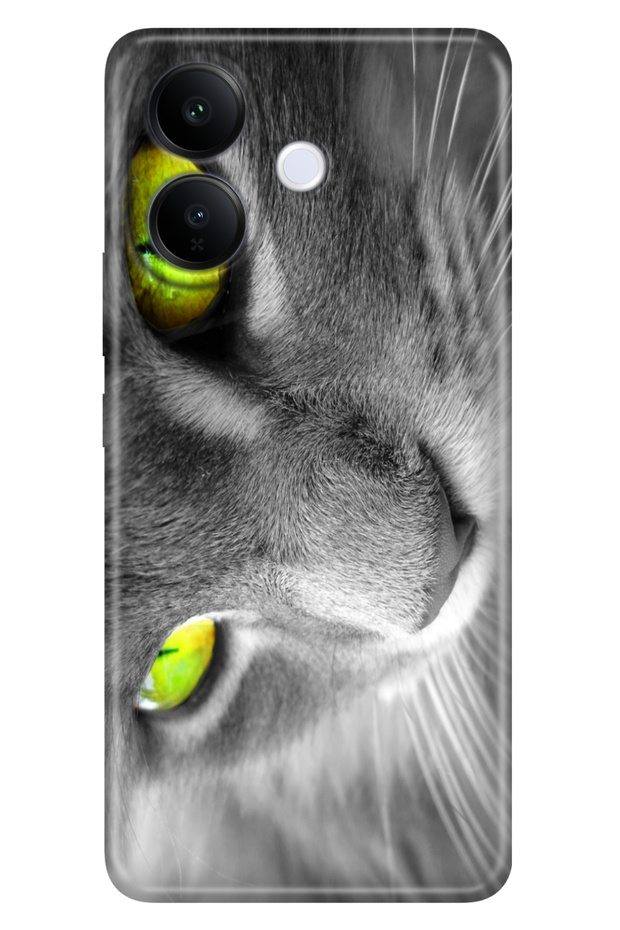 Vivo V60 Lite 5g Compatible Case Patterned Silicone Printed Cover Yellow Eye Cat
