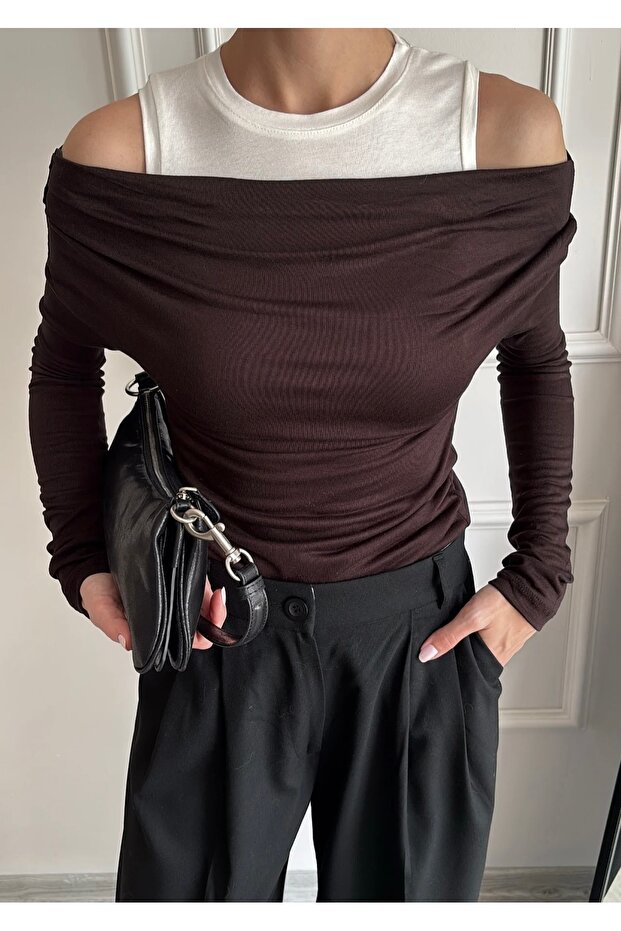 Bitter Coffee Double-Layer Double Transitional Blouse - 3