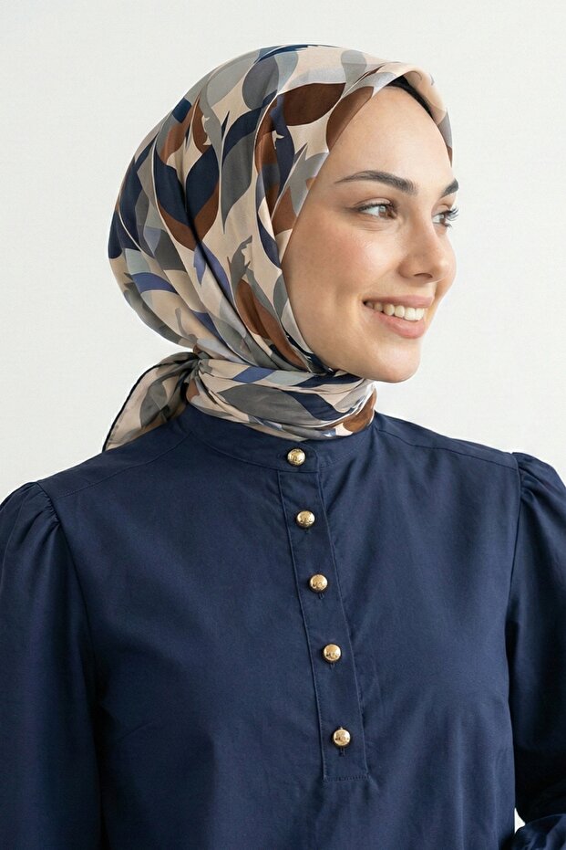 Abstract Patterned Cream Soft Cotton Scarf