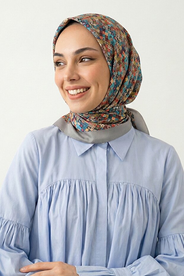 وشاح بوهيم موزايك منقوش أزرق ناعم قطن