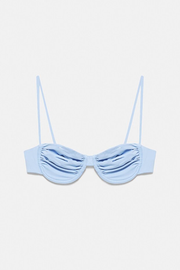 Drape detaylı balkonet bikini üstü - 4