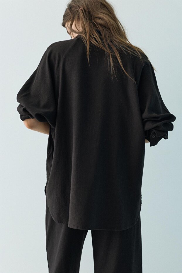 Keten karışımlı rustik gömlek - 5