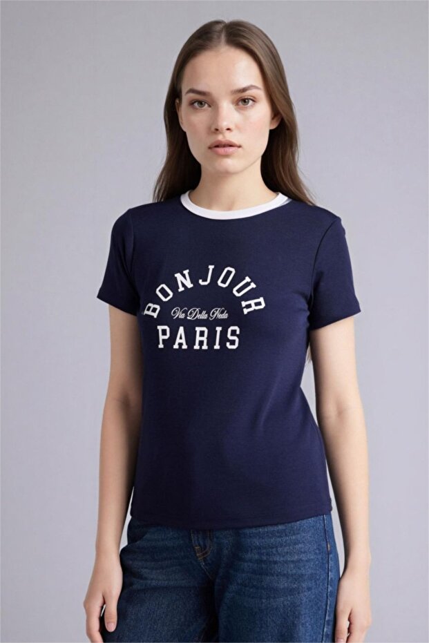 Regular Fit Crew Neck Printed Ribbed Short Sleeve T-Shirt H1402Ax26Sm