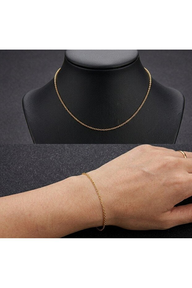 2-Piece Women's Silver Color Thin Chain Necklace and Bracelet Set