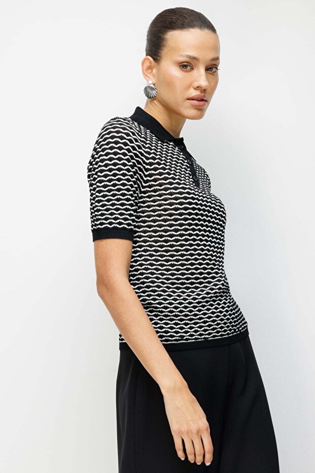 Polo Neck Patterned Blouse - 2
