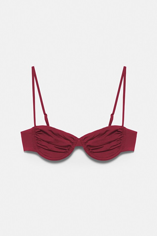 Drape detaylı balkonet bikini üstü - 6