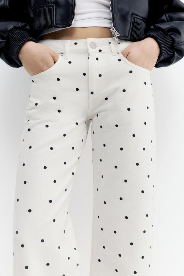 Puantiye desenli düz paça jean - 7