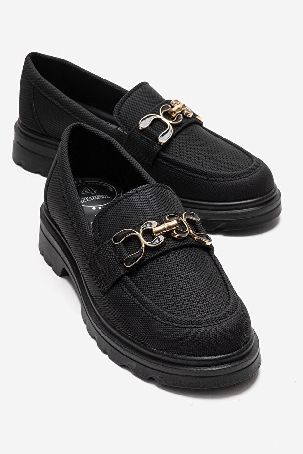 Stapled X Buckled Poly Women's Shoes Black