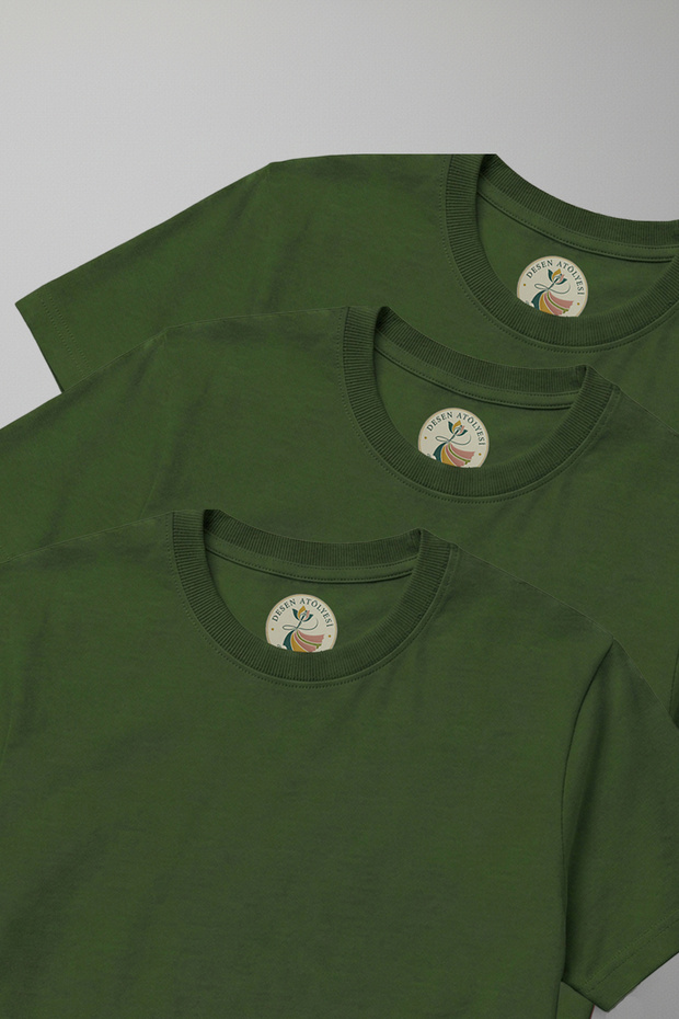 Cotton 3-Piece Khaki Basic Short Sleeve T-Shirt Economic Set, Premium Fabric, Men - Women
