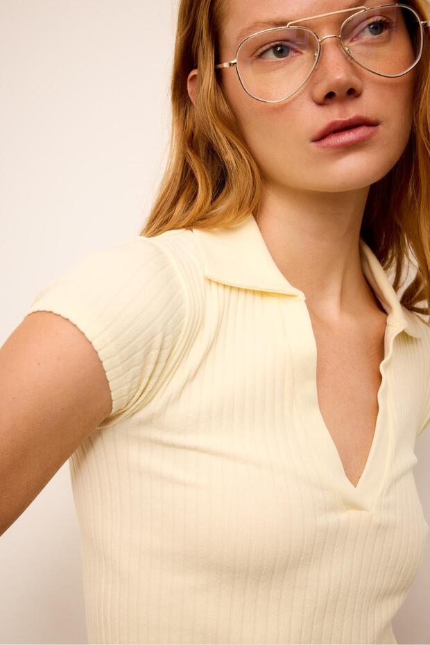 Basic dikişsiz polo t-shirt - 4