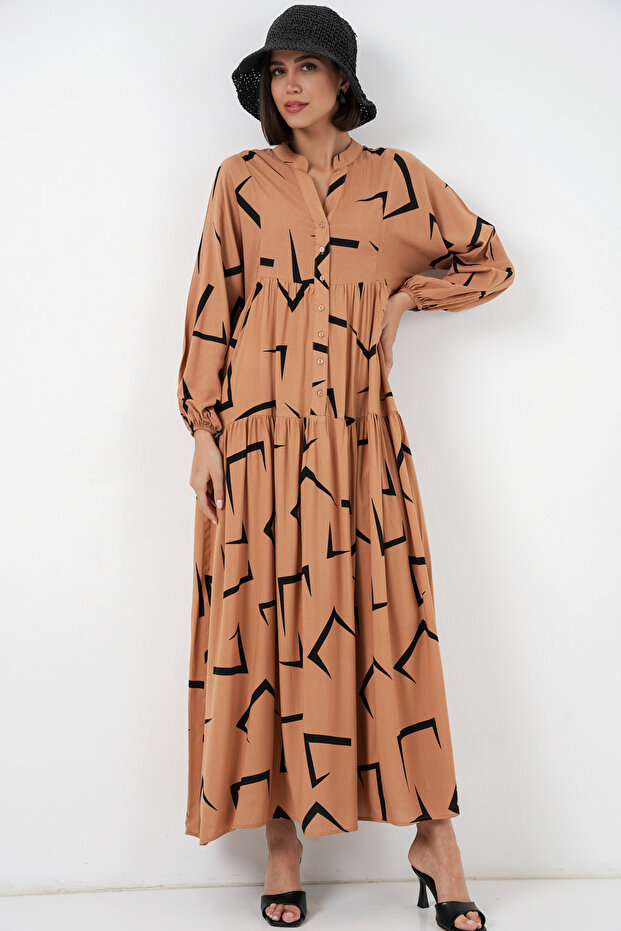 Women's Patterned Long Hijab Dress 2585 - A. Vizon