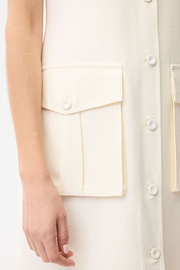 Önden Düğmeli Cepli Elbise - 4