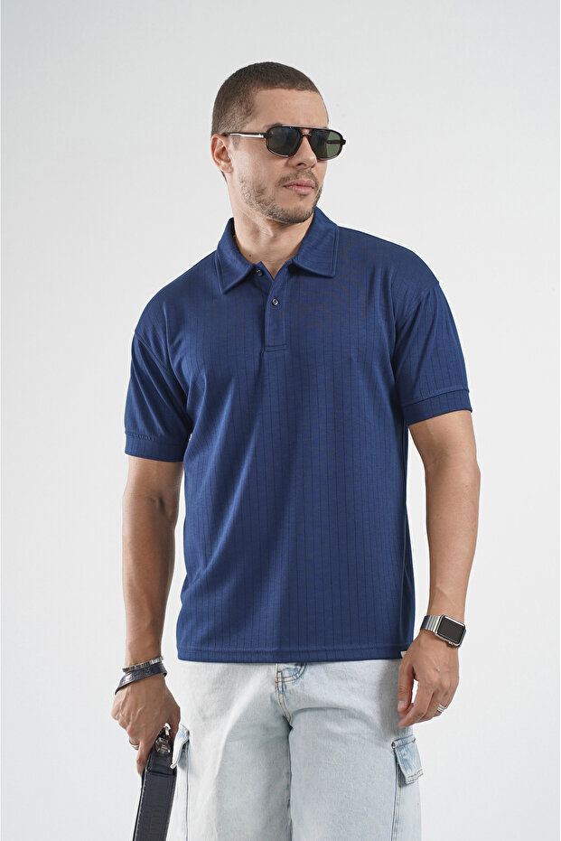 Trend Biz Regular Line Patterned Polo Collar Men's T-Shirt