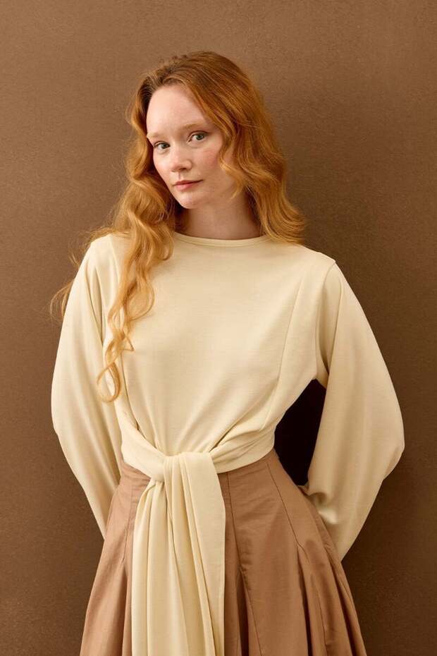 Cream Oysho Tie-Detail Bluz