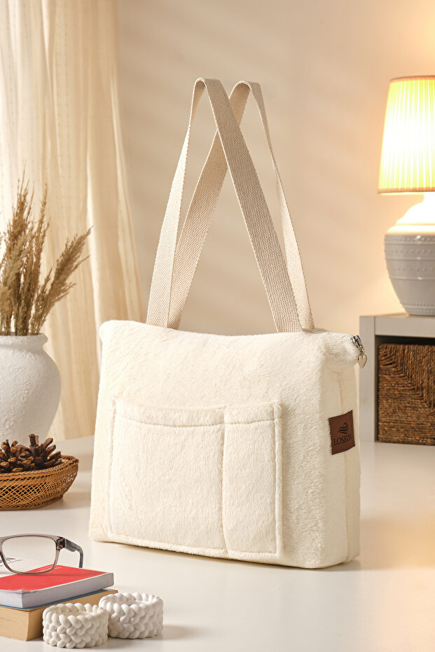 Women's Sectional Plush Shoulder Bag - Teddy Bear Fabric Casual Bag