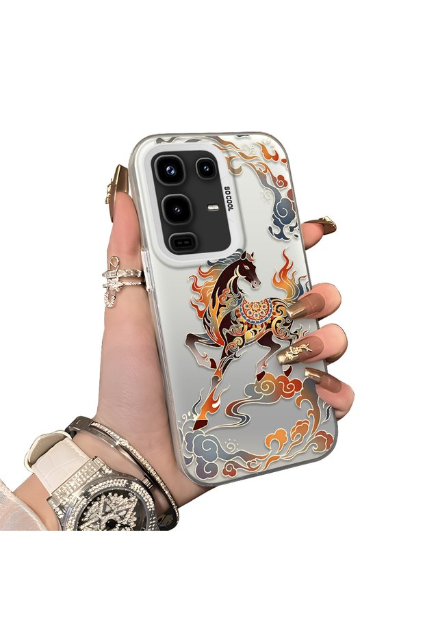 Infinix Note 50/Note 50 Pro Compatible Hard Acrylic Back Silicone Edge Lens Protection Case Horse Patterned