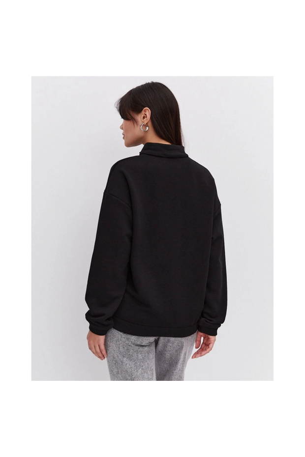 قصة فضفاضة سترة أساسية بياقة نصفية - أسود - - 4