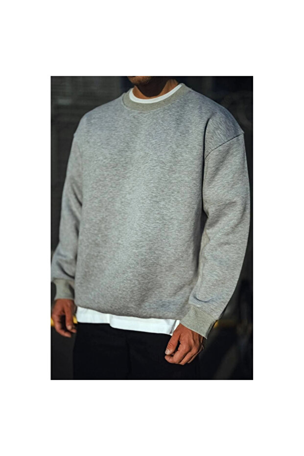 سترة شتوية بياقة دائرية وثلاث خيوط - رمادي - - 1