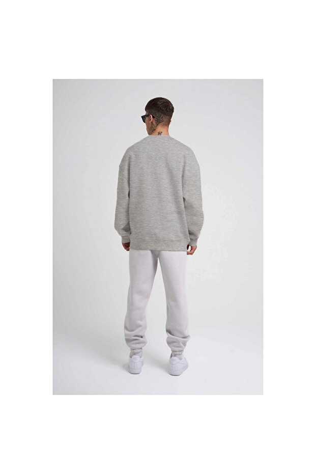 سويت شيرت بياقة دائرية وثلاثة خيوط - رمادي - - 3