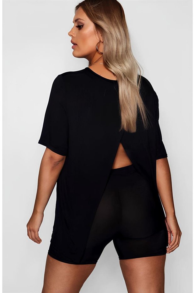 Women's Relax Fit, Stylish Design Short Sleeve Top T-Shirt with Slit Detail on the Back - K9 241