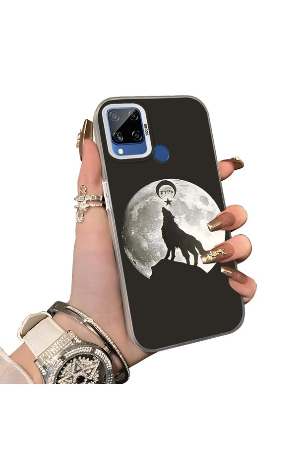 For Realme C15/C25/C25S Compatible Hard Acrylic Back Silicone Edge Lens Protection Case Wild Wolf