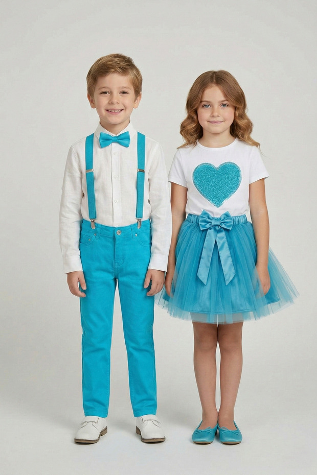 2-Piece Girls' Turquoise Heart and Boys' Turquoise Set April 23 October 29 Show Outfit