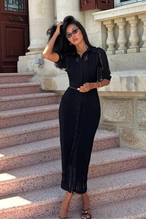 Dantel Detaylı Astarlı Tasarım Elbise - 2