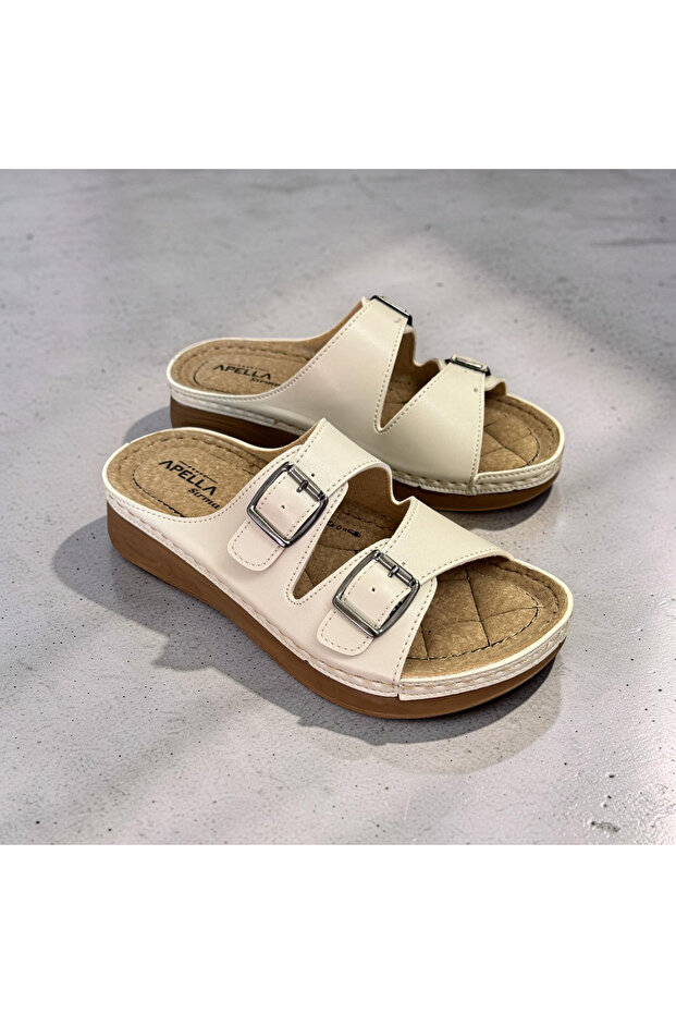 Women's Orthopedic Sole Heel Spur Prevention Stitched Double Buckle Slipper