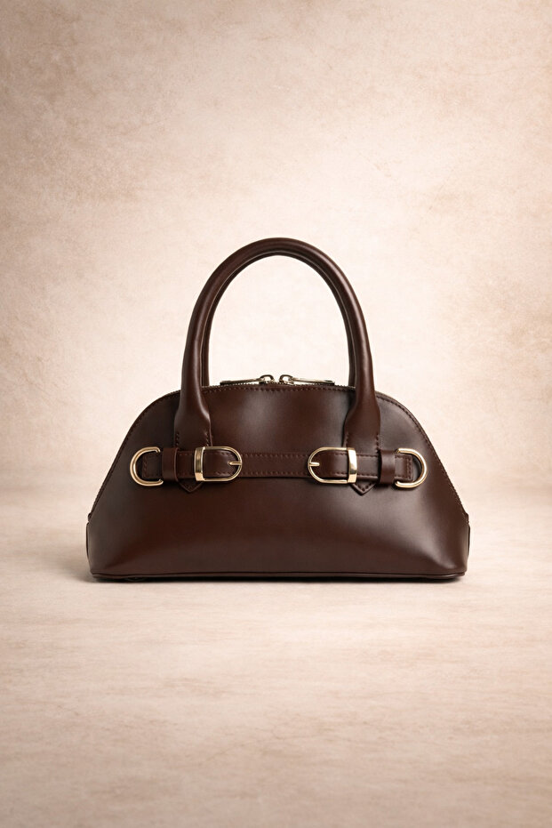 Double Buckled El and Crossbody Bag Kahve