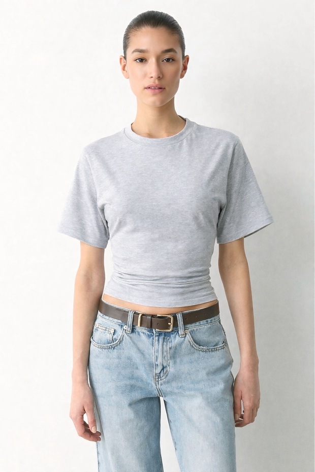 Gray T-Shirt with Bell Sleeves and Bat Sleeves, Pack of Cotton