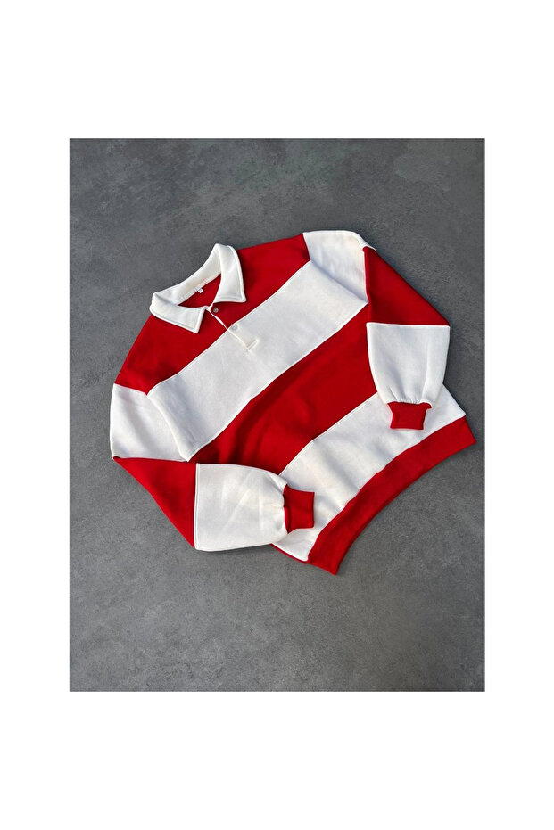 سويت شيرت بياقة ثلاثية الخيوط - أحمر - 2